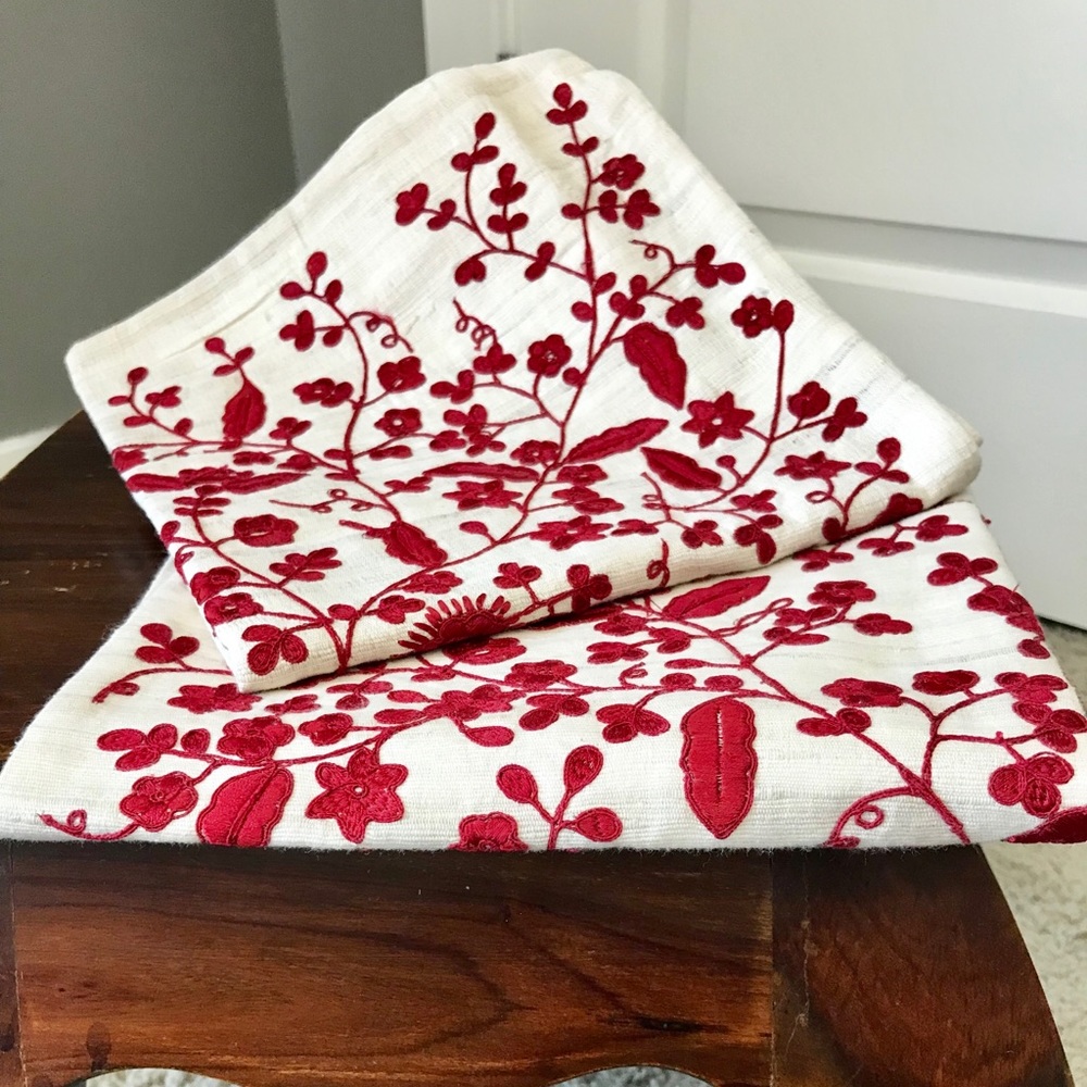 Pottery Barn 18” embroidered silk/cotton covers